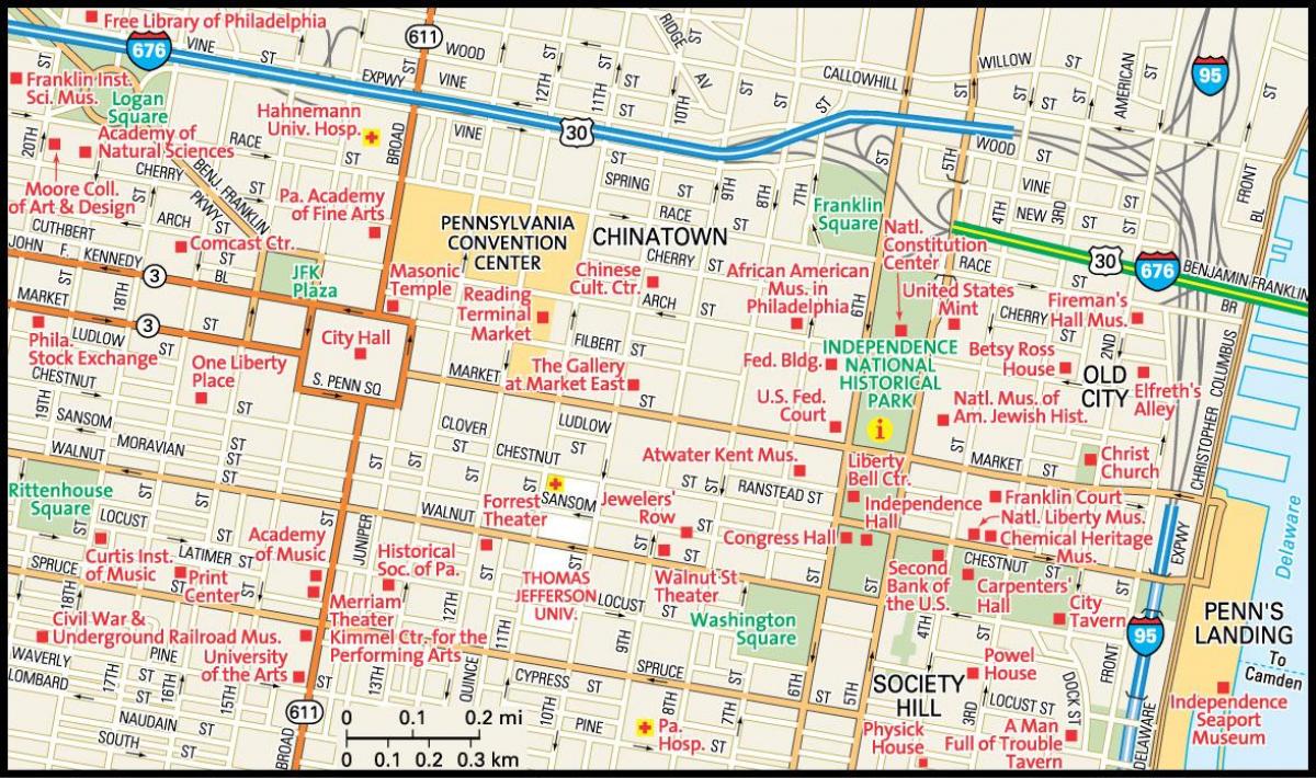 χάρτης του κέντρου της πόλης Φιλαδέλφεια